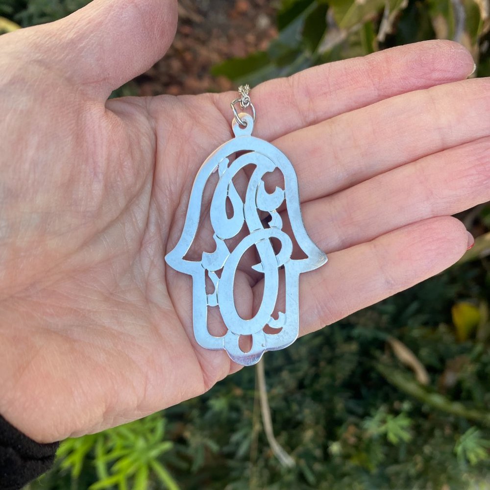 Jane Basch Designs Hamsa Necklace Initial "J" Lucky Sterling Silver New Rt $266